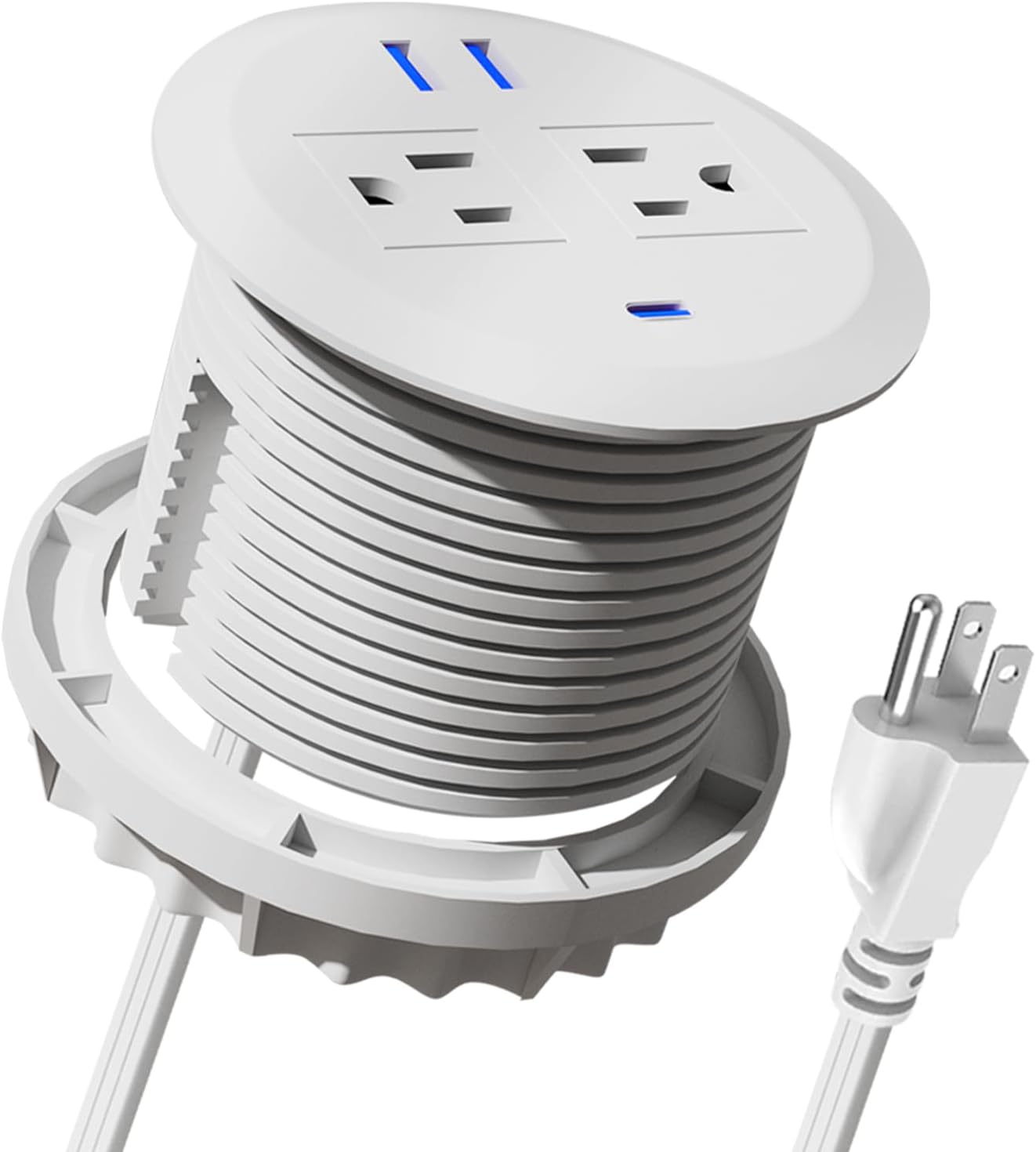 3 Inch Desktop Power Grommet,20W USB C Fast Charging Station,3-USB Port,Flush Mount,6.5 ft Power Cord.Round Recessed Power Strip,Desk Hole Grommet Outlet for Workspace,Sofa,White