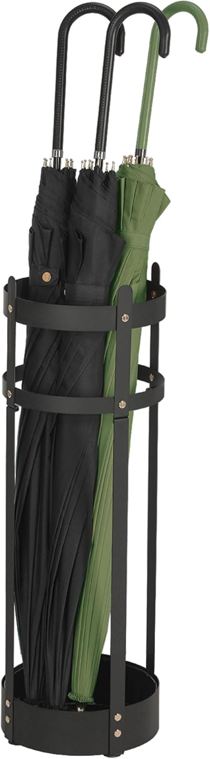 SONGMICS Umbrella Stand, Steel Round Umbrella Holder Rack, 6.9 x 6.9 x 19.3 Inches, with Detachable Drip Tray, for Entryway, Office, Stable, Assembly Required, Matte Black ULUC029B01