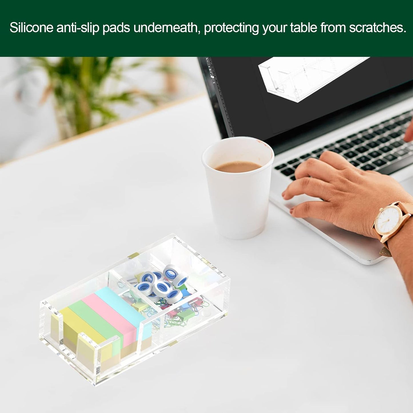 Acrylic Sticky Note Holder, Self-Stick Note Pad Holder W/O Pads - Note Dispenser Memo Pad Holder Desk Organizer for School Office Home (3''x3'' 2IN1 Clear)