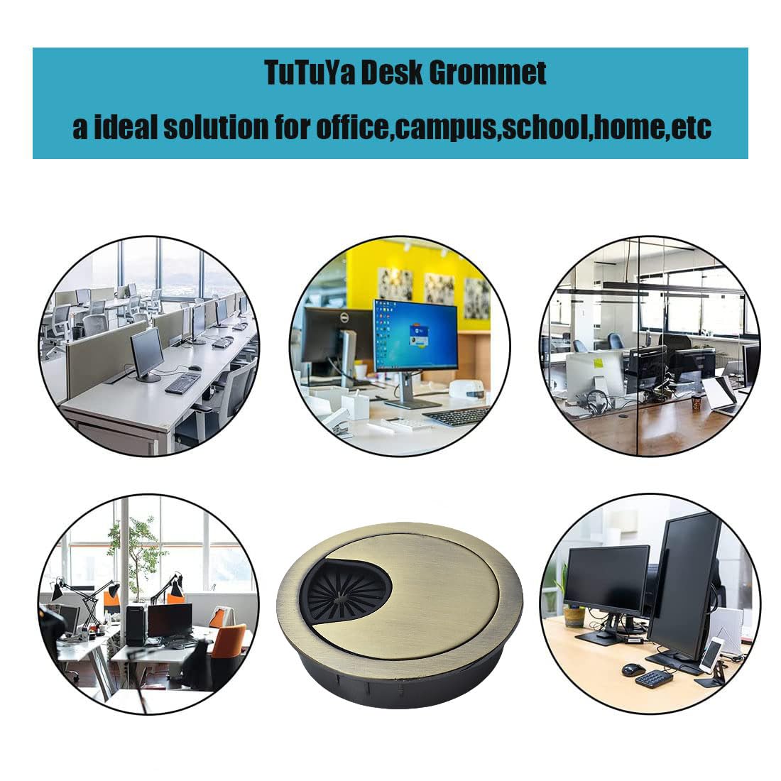 TuTuYa 4PCS Desk Grommet, Bronze Desk Grommet 2Inch(50mm) Desk Cable Grommet Desk Cable Hole Covers with Hole Saw, Ideal Solution for Office and Home Table Cable (Bronze,2 Inch)