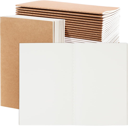 EOOUT 24 Pack Blank Kraft Notebooks, A5 Journals Notebook Bulk, Unlined Paper Sketchbooks, 8.3x5.5in 60 Pages Travel Journal Set for Journaling, Student, Kids, Writing