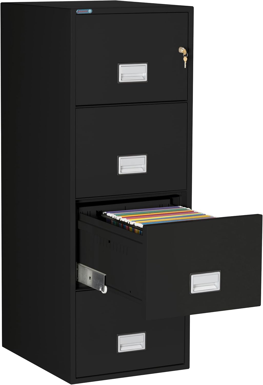 25 inch 4-Drawer Vertical Fireproof File Cabinet – Legal and Letter Size Filing – Key Lock – Water Resistant Seal – Fire and Impact Rated – Black Finish – Model LGL4W25B