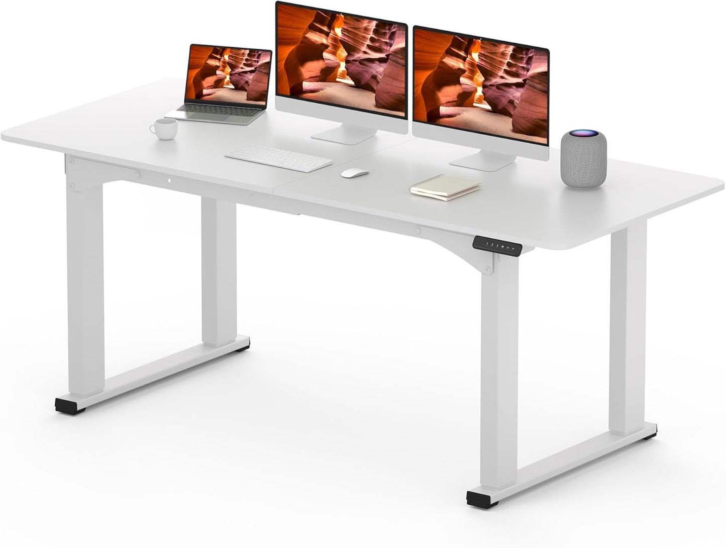 4 Legs Standing Desk, Large 71x31 Inches Electric Adjustable Height Desks with Splice Board, Stand Up Desk Home Office, White