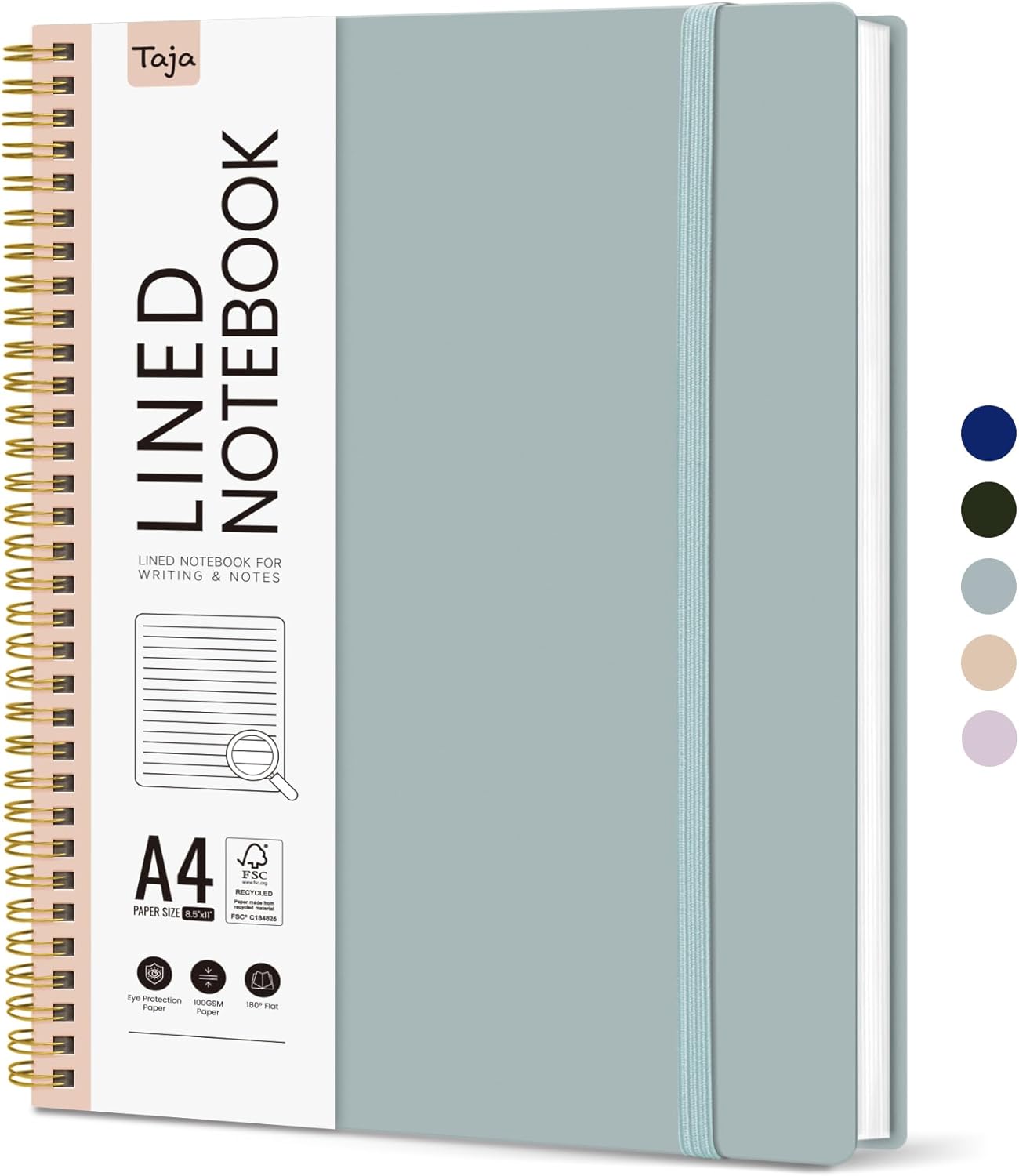 Taja Spiral Lined Notebook, 8.5"x11" Notebooks for Work, Large A4 Journal for Women & Men, College Ruled Journaling Notebook for Writing, Plastic Cover Spiral Journal, Airy Blue