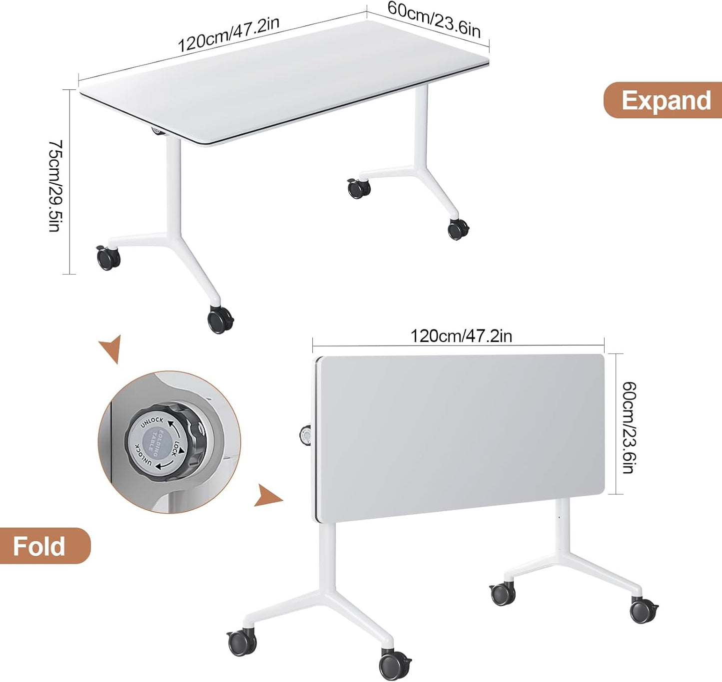 Conference Table, Folding Conference Tables for 2-20 People, Modern Conference Room Table with Wheels, Super Sturdy Large Rectangle Mobile Meeting Seminar Tables for Office (2PCS 47.2in)