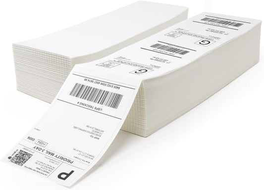 Buhbo 4" x 6" Direct Thermal Labels - Perforated BPA Free - Compatible with Zebra & Rollo Printer - Commercial Grade Shipping (2000 Fanfold Labels - 2 Stacks of 1000)