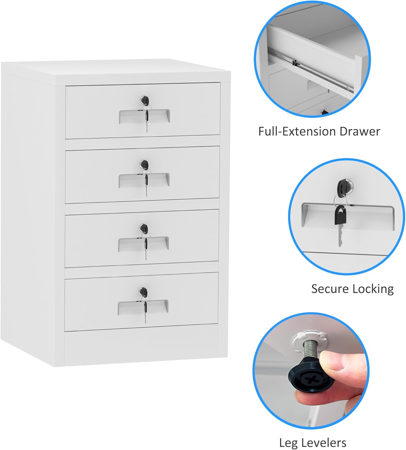 Metal Storage Cabinet with Lockable Drawers for Home Office Bedroom Living Room Organization(White)