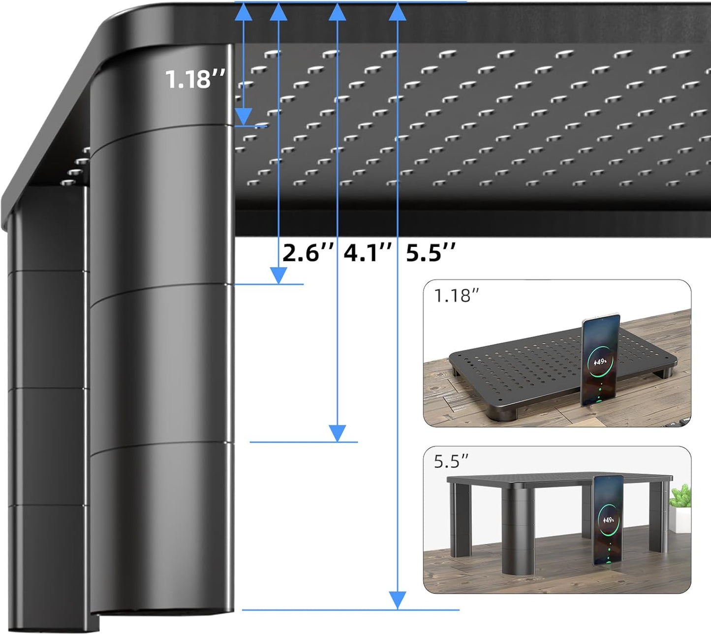 Pholiten Monitor Stand Riser 3 Height Adjustable, Desk Organizer for Monitor with Airflow Vents, Laptop Stand for Desk, Up to 44lbs