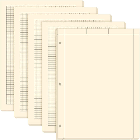 Seajan 5 Pcs Engineering Paper Notebook Engineering Computation Pad 8.5 x 11 Inches Engineer Graph Paper Notepad, 5 Squares Per Inch 3 Hole Punched Computation Pad, 100 Sheets/pack (Yellow)