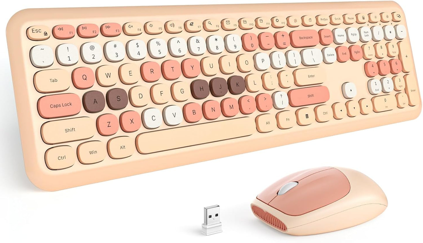 MOFII Wireless Keyboard and Mouse Combo, Colorful Full Size Keyboard with Number Pad, Silent Cute Wireless Mouse, 2.4GHz Dropout-Free Connection, for PC Laptop Computer (Coffee Color)