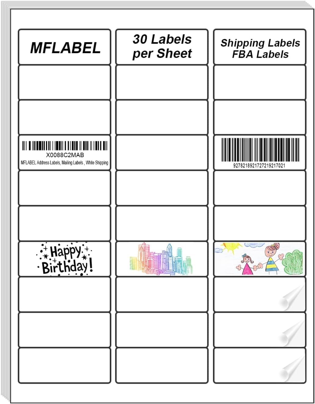 MFLABEL 1" x 2-5/8" Address Labels for Laser & Inkjet Printers 15,000 White Shipping Stickers(500Sheets,30/Sheet)+48 Free Fragile Stickers | Easy Peel,Mailing Labels for Packages, Shipping