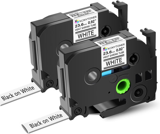 2 Pack Compatible for Ptouch HSe251 HSe-251 HS-251 HS251 23.6mm 0.92" Black on White Heat Shrink Tube for PT-D600 E500 E500VP E550W P700 P710BT P750WVP Label Maker