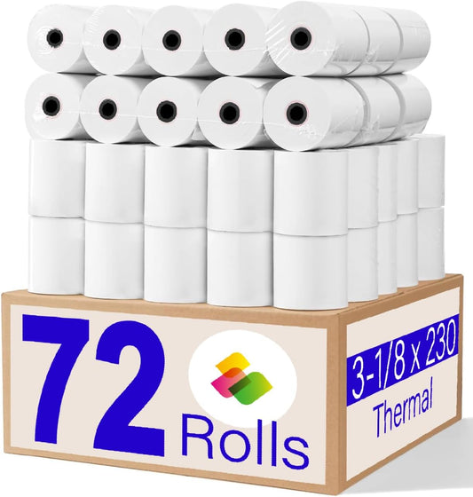 (72 Rolls) 3 1/8 x 230 Thermal Paper Receipt Rolls Fits All POS Cash Registers Compatible with Star TSP100III TSP143IV TSP650II TSP800II MC-Print3 3000LABELS DIRECT