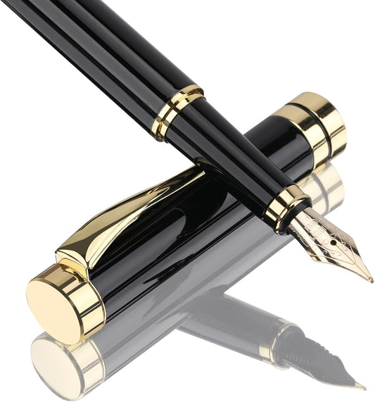 Tiankool Luxury Fountain Pen,Fine Nib, Exquisite Pen Gift Set for Men&Women-Includes 10 Ink Cartridges&Ink Converter- Nice Pens - Black