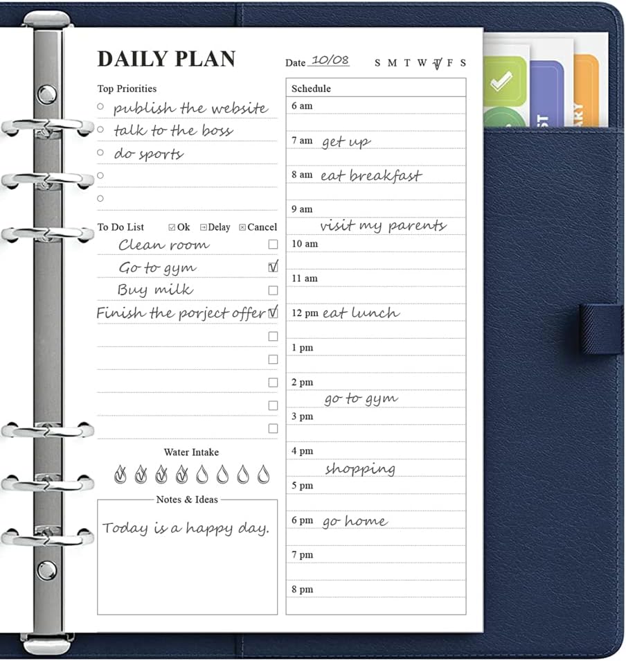 6-Hole Punched To Do List Insert - Undated Daily Planner Refill for A5 Binder,100 Sheets/200 Pages Planner and Lined Refill, 100 gsm White Paper, 5.8'' x 8.3''