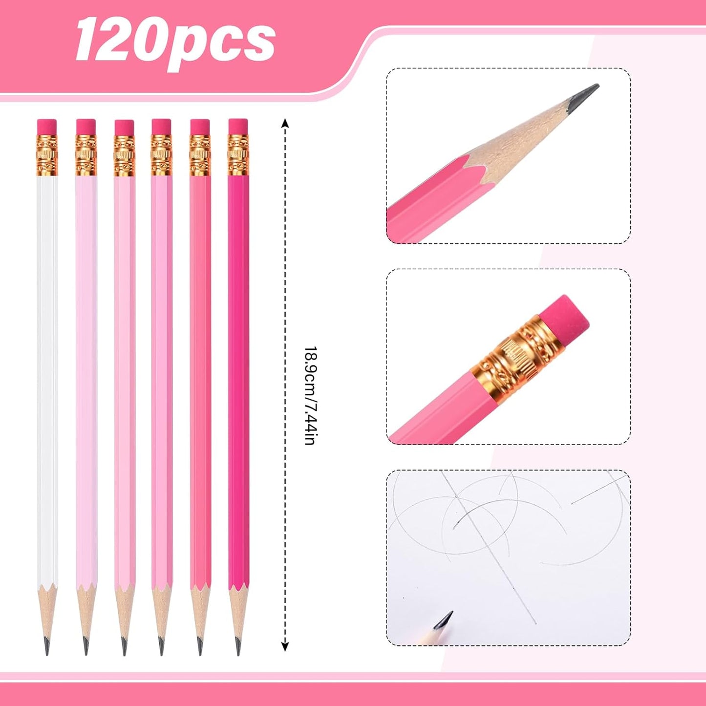 TecUnite 120 Pcs #2 HB Pencils with Eraser No 2 Unsharpened Wooden Hexagonal Pencils for Adults Gifts for School Exam art Learning Office Sketching(Pink Series)