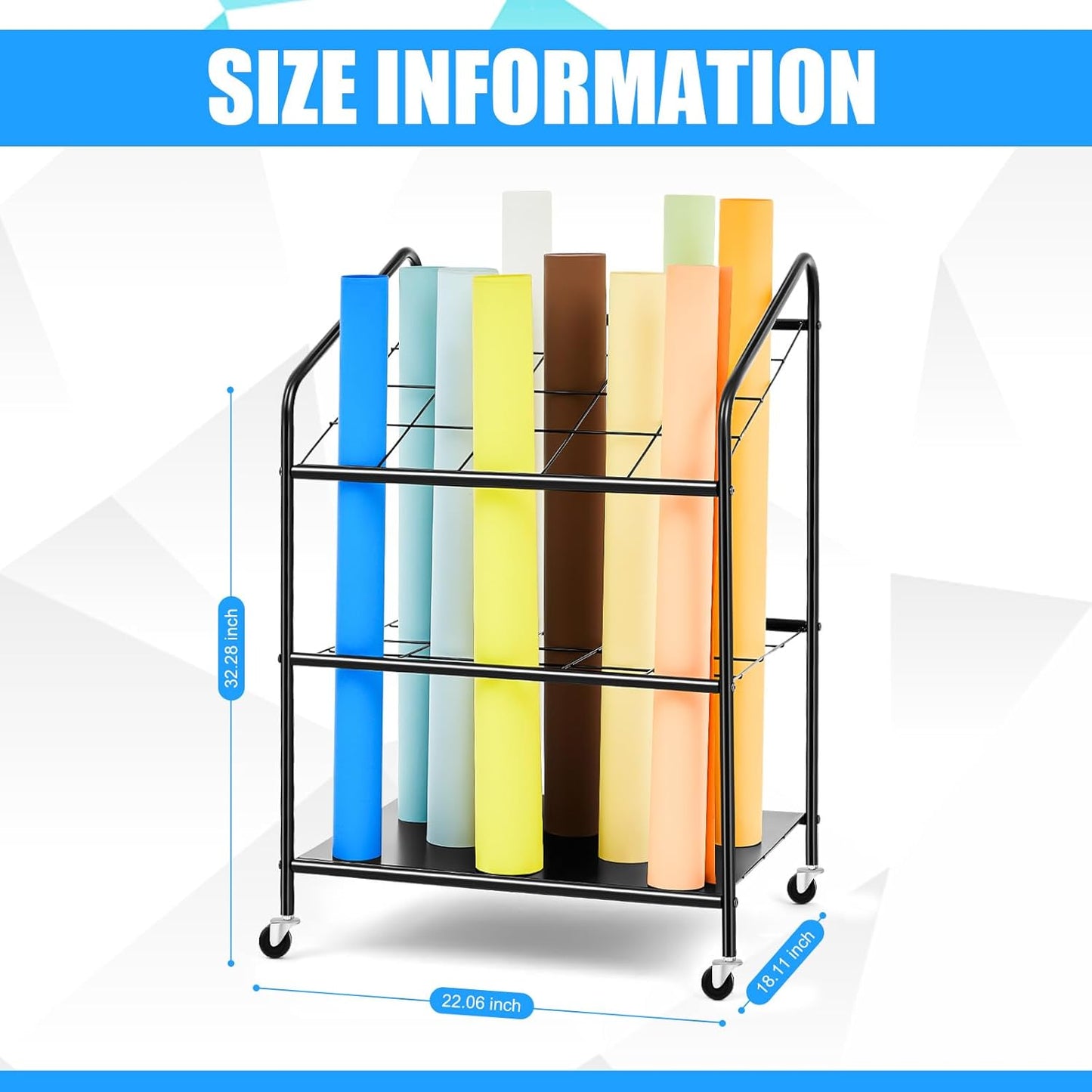 WILLBOND 20 Slots Blueprint Storage Rack Wire Roll File Holder with Wheels Metal Blueprint Storage Bin Cart Paper Holder Cabinet Vertical Tube Poster Organizer (32.28 x 18.11 x 22.06 Inch)