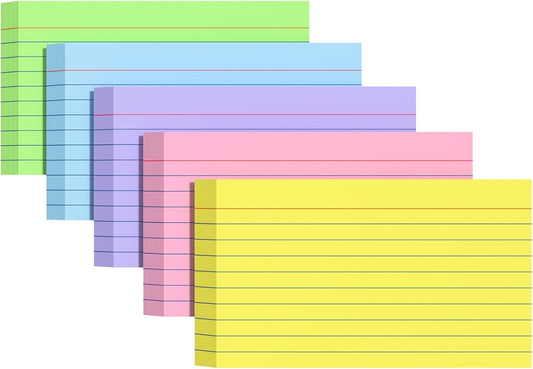 Colored Index Cards 3 X 5, 250 Count, Flash Cards For Studying, Lined Flashcards Notecards, Study Card, Ruled Front And Blank Back, Heavy Note Cards For Office, Home And School