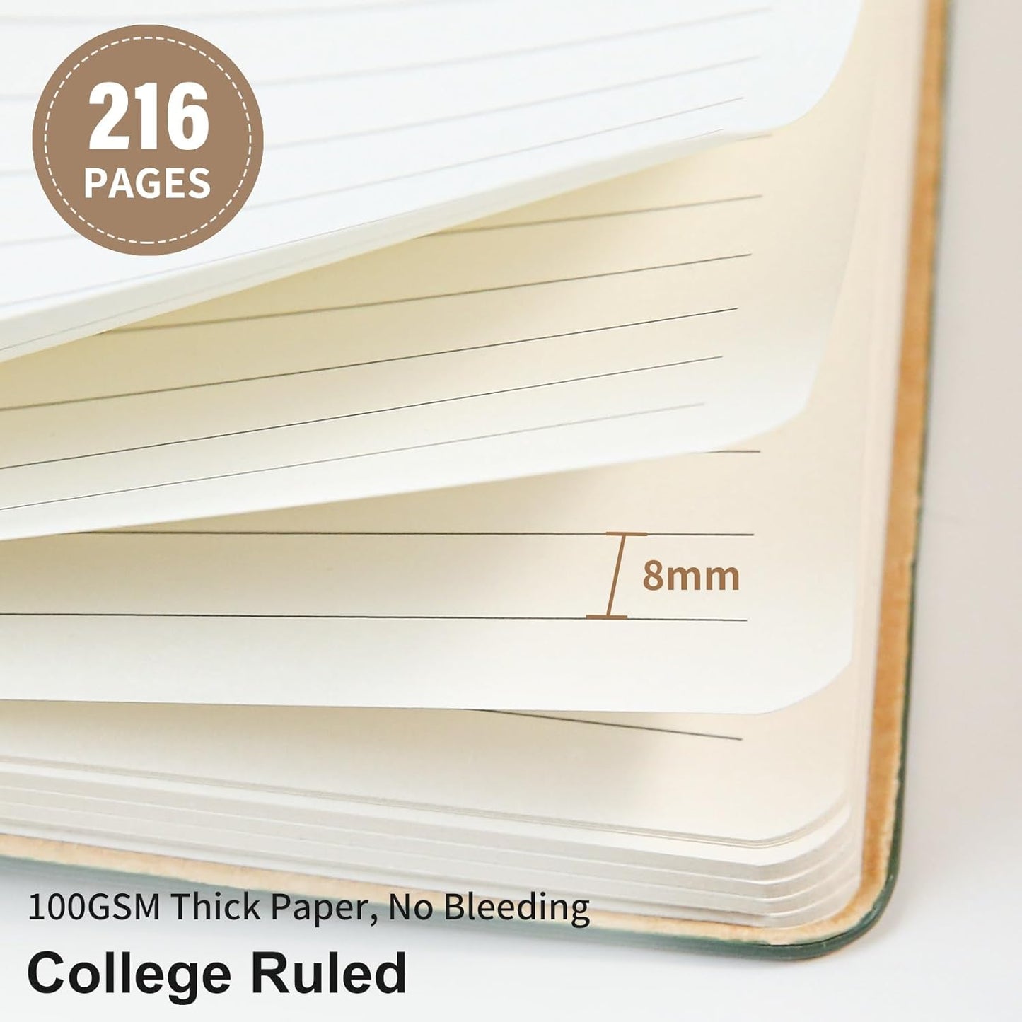 Lined Journal Notebook for Work College Ruled Note Book 5.79"x8.27" A5 PU Leather Daily Journaling 216 Pages for Women Men Writing Home School Supplies Business (A5 Lined 216pages, 01-Khaki)