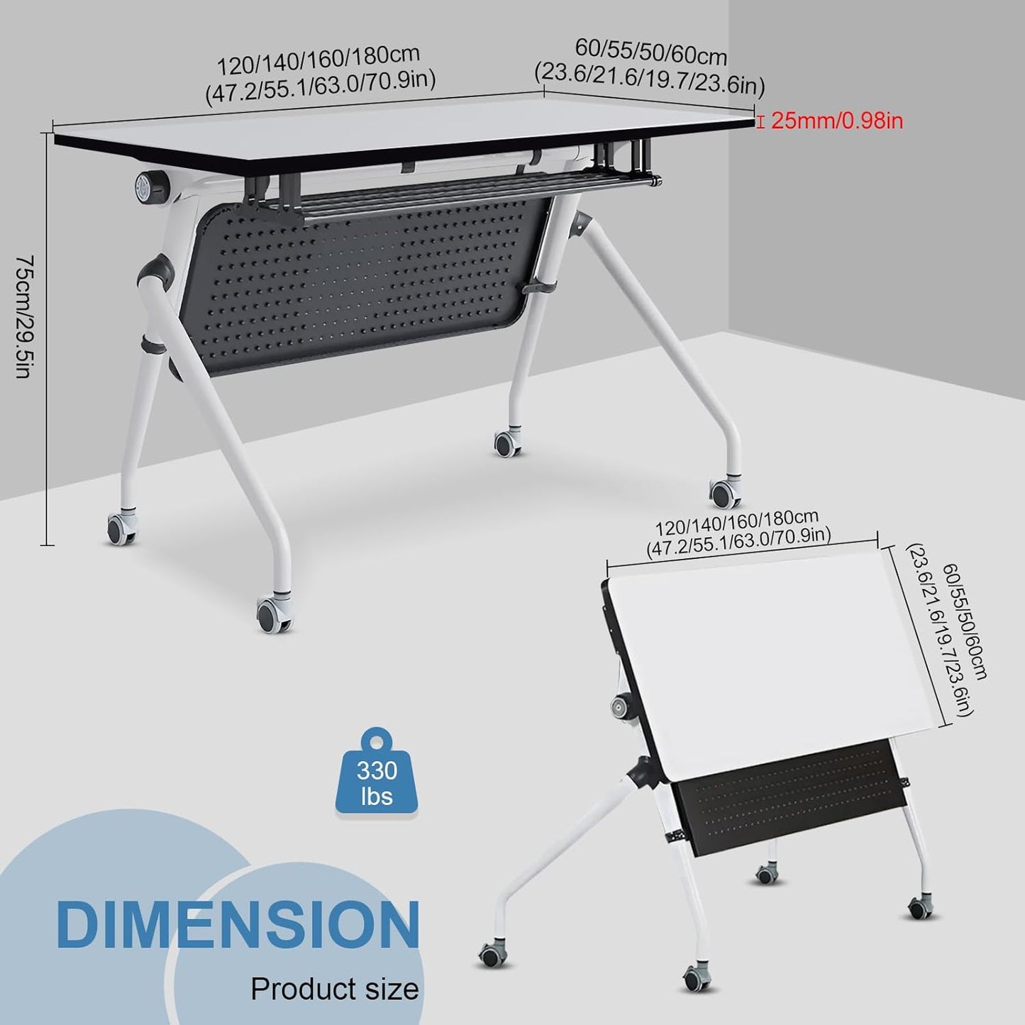 Conference Table, Folding Conference Room Tables, Mobile Training Tables with Silent Wheels, Large Rectangular Modular Seminar Table Office Computer Desks for Classroom White (8Pack L63in)