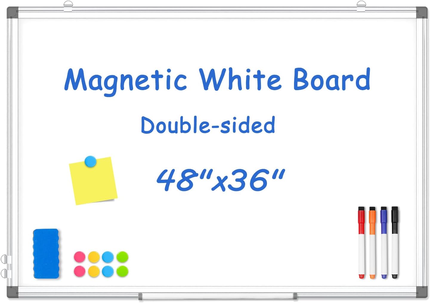 WALGLASS Large Whiteboard, 48" x 36" Double-Sided Large Dry Erase White Board for Wall, Hanging Whiteboard with Silver Aluminium Frame for Home, School, Office, Kitchen