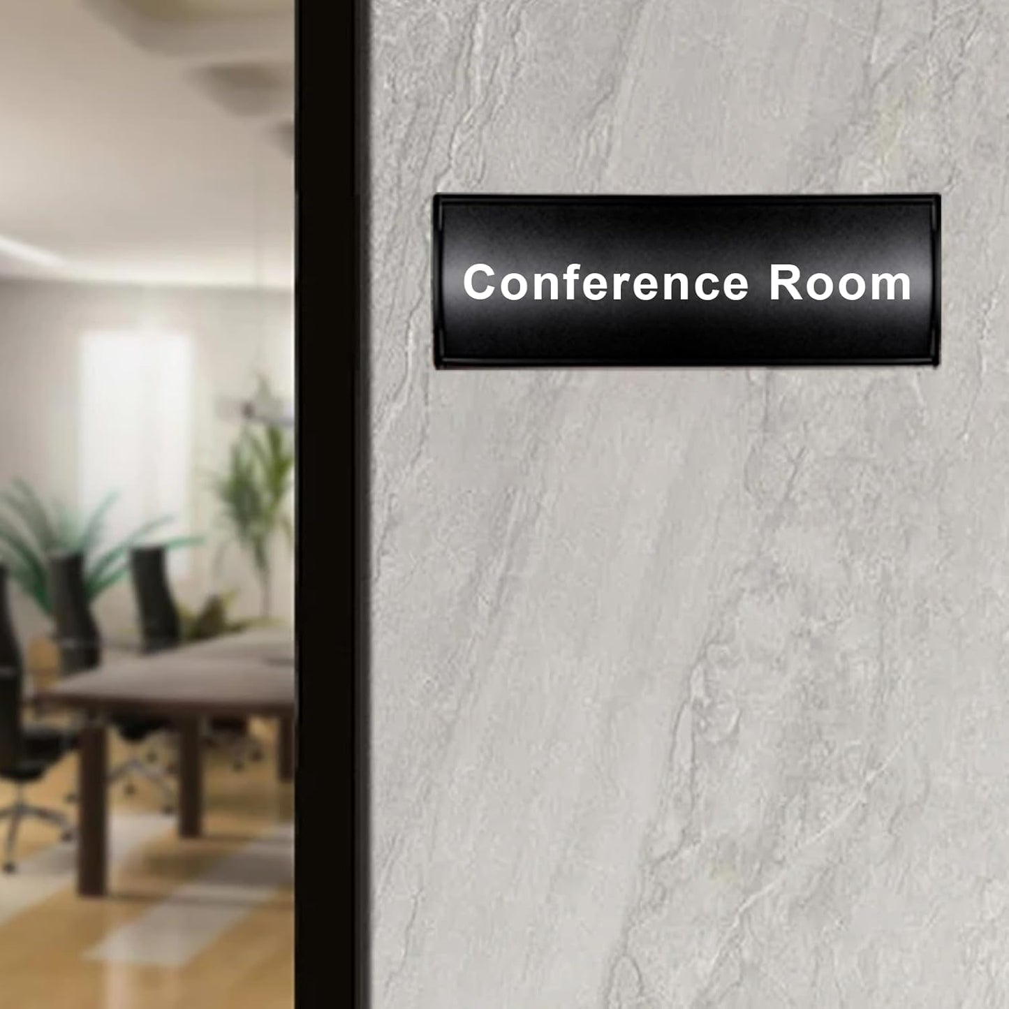 5Pcs Office Name Plates Holder for Doors, 3” X 8” Curved Wall Mount Door Sign Holder, Black Aluminum Sign Holder for Office Wall with Plastic Film and Adhesive Tape