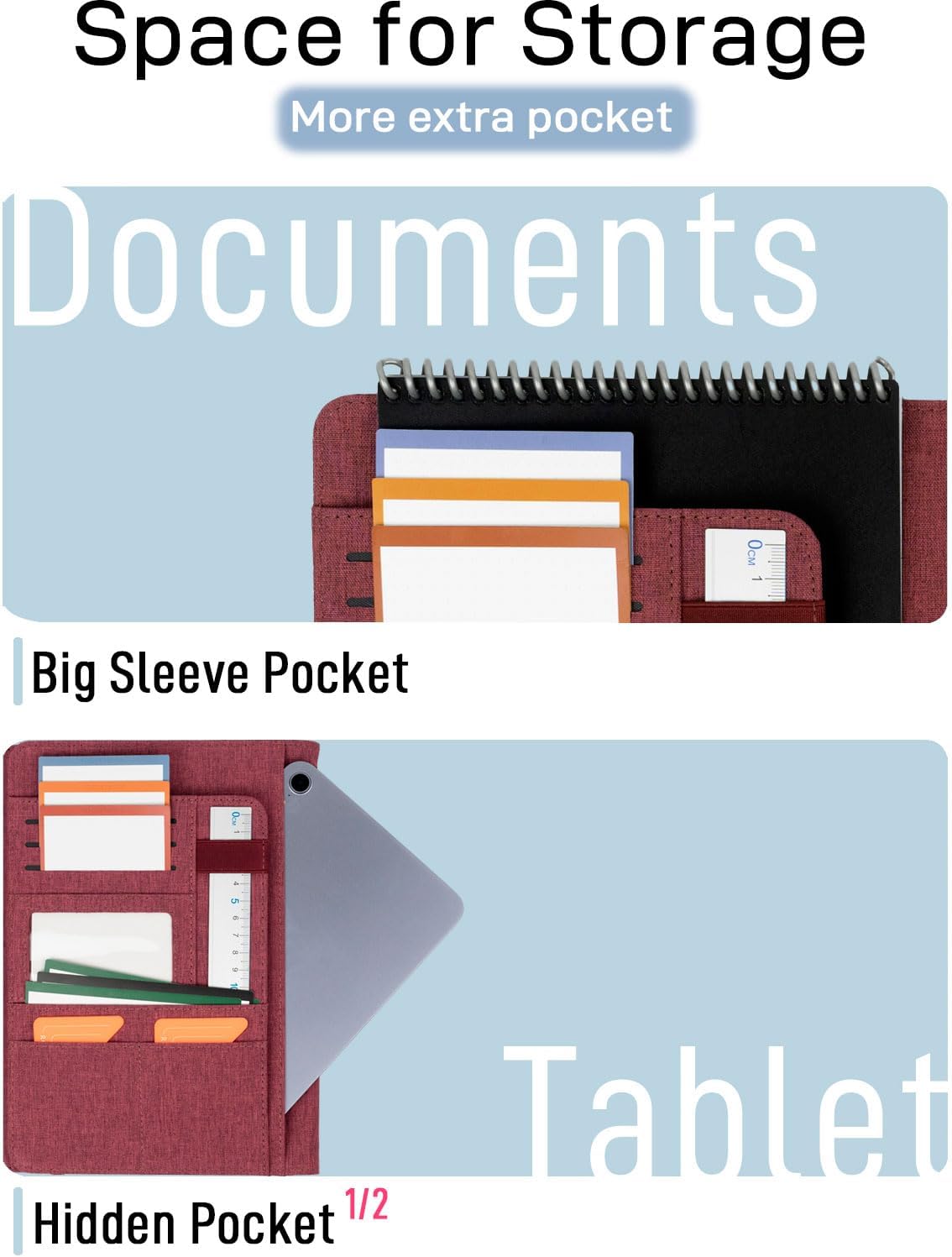 Sturdy Planner Cover for Rocketbook Smart Notebook - Water-Resistant Fabric Padfolio, Business Padfolio with Zipper Pen Pocket, Fits Executive Size A5, Rocketbook Accessories (Fuchsia)