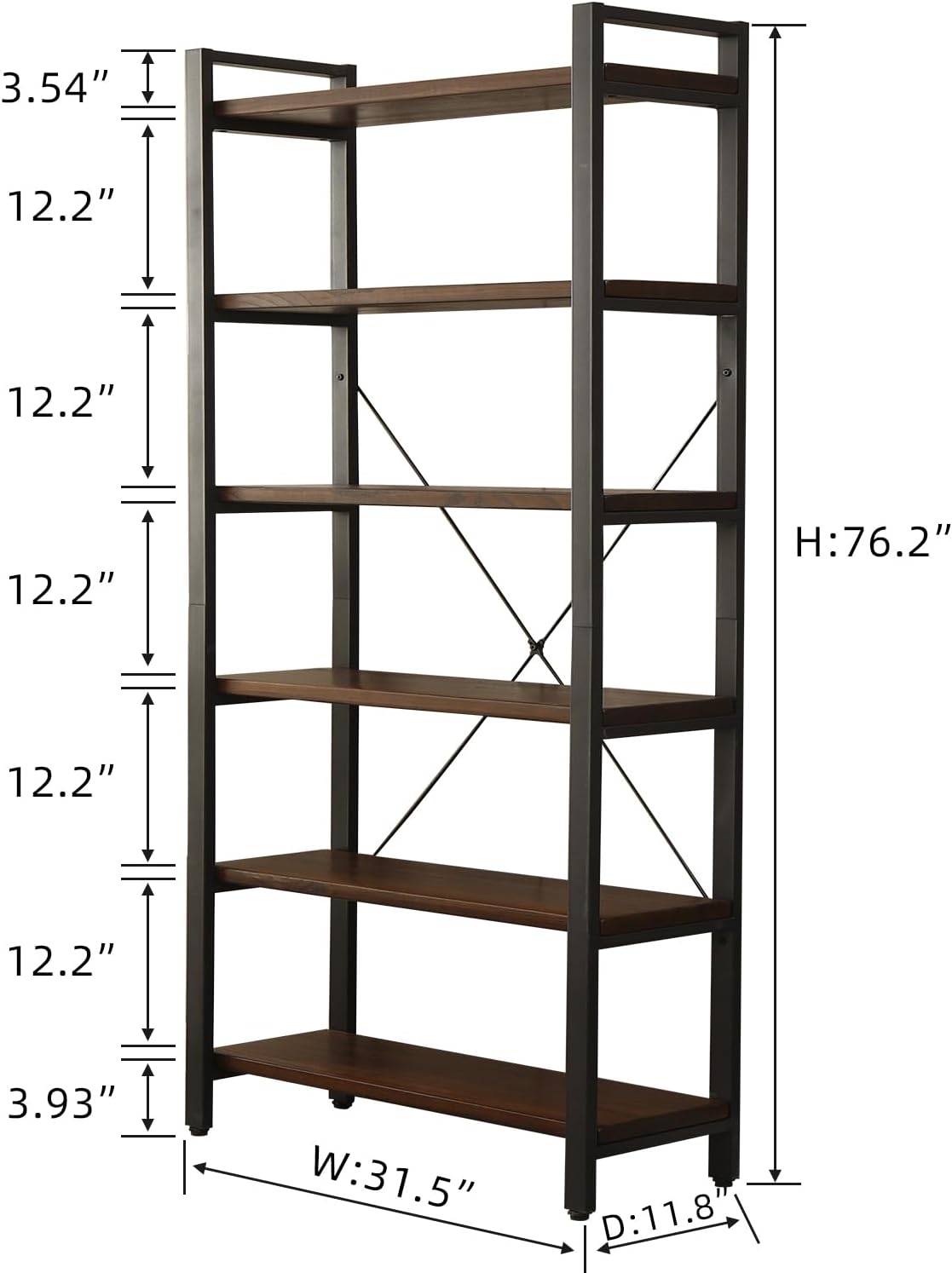 WH-AOERPYMY Natural Real Wood Bookcase,Industrial Bookshelf,6 Tier Solid Wood Open Book Shelf Storage,Metal Shelving Unit,Farmhouse Wide Etagere Bookcase for Office Living Bedroom (6 Tiers)