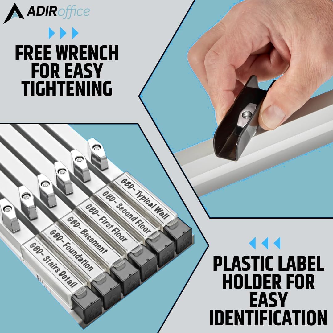 Adir Blueprint Rack and Clamps - 12 Pack of Blueprint Clamp and Mobile Blueprint Rack, Heavy-Duty Large Document Storage Solution for Blueprints, Posters, Maps, & Construction Plans