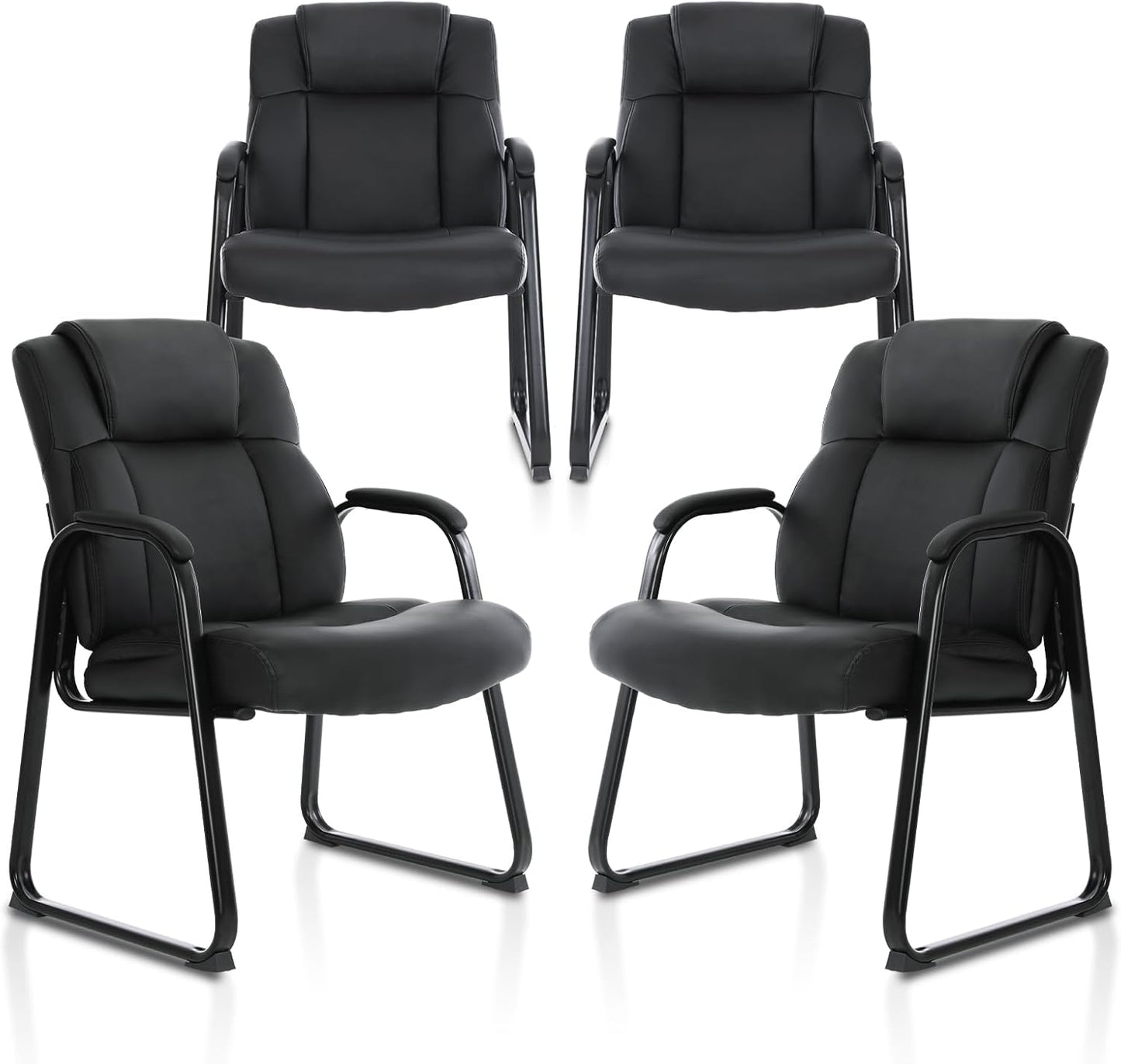 CLATINA Big & Tall 500 lb. Guest Chair, Leather Reception Chairs with Sled Base and Padded Arm Rest for Waiting Room Office Home and Meeting Conference-Black (4 Pack)