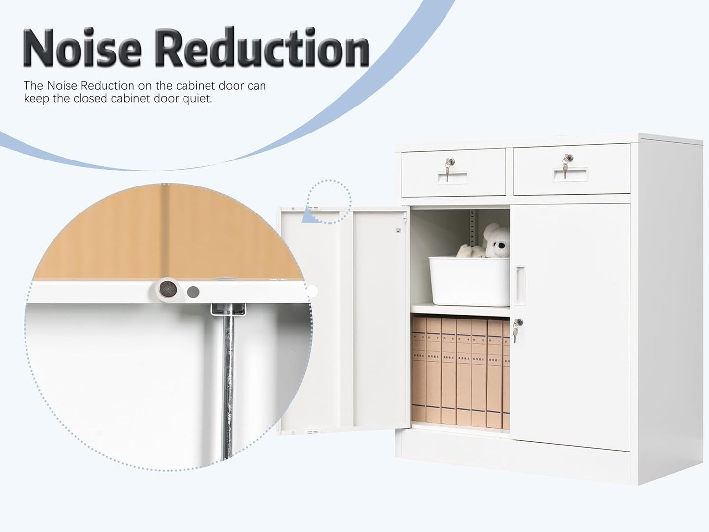 BESFUR Metal Storage Cabinet with Locking Doors and 2 Drawers, 36” Garage Cabinet for Classroom, Home and Office - White