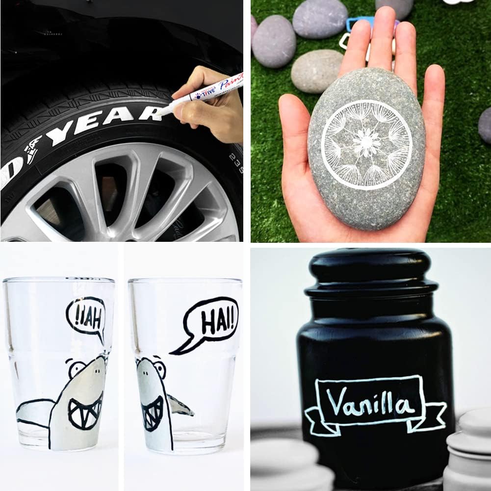 TFIVE Silver Permanent Paint Marker Pens - 2 Count Oil Based Marker Pen, Medium Tip, Waterproof & Quick Dry, for Office, Art, Rock Painting, Ceramic, Glass, Wood, Plastic, Metal, Canvas