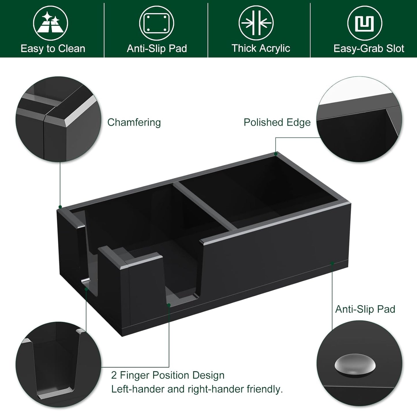 Acrylic Sticky Note Holder, Self-Stick Note Pad Holder W/O Pads - Note Dispenser Memo Pad Holder Desk Organizer for School Office Home (3''x3'' 2IN1 Black)