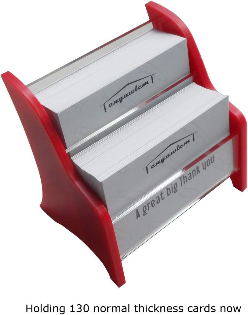 Enyuwlcm Acrylic 2 Tier Business Card Holder Display for Desk Elegant Business Card Stand for Office Counter Red/Clear