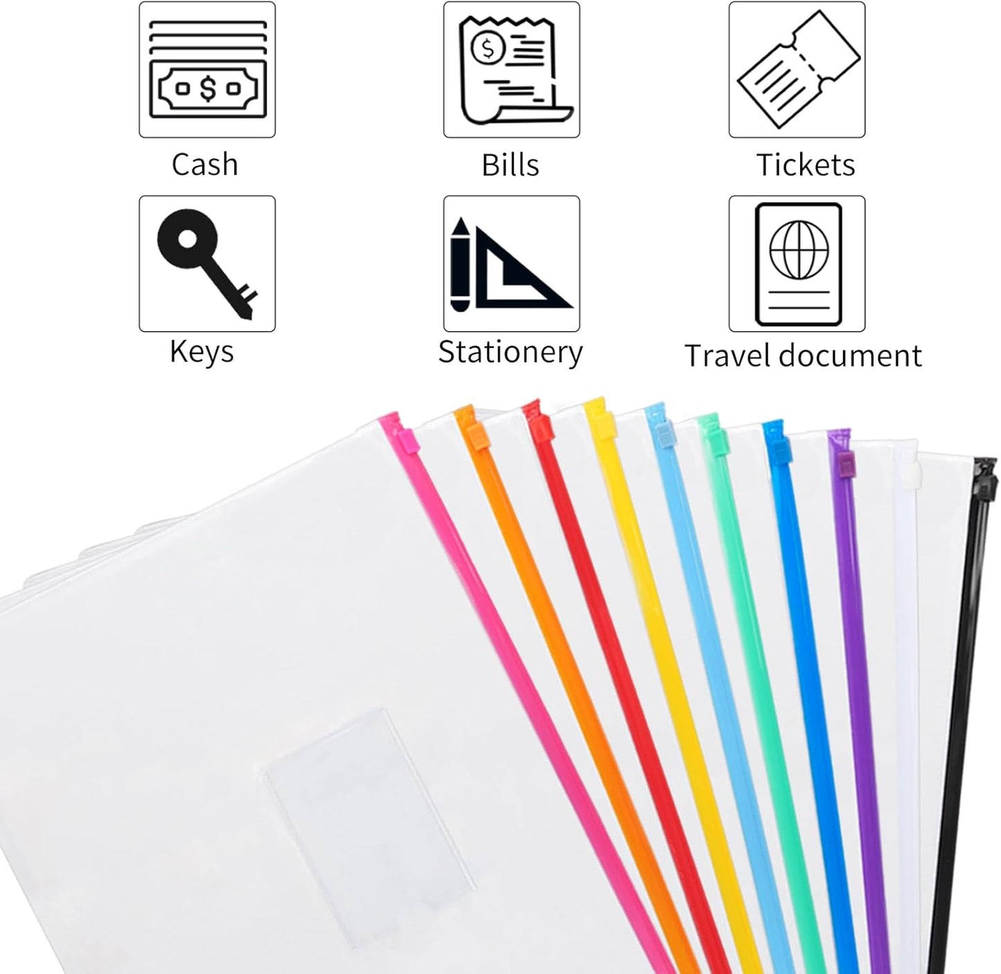 EOOUT 24pcs Plastic Envelopes Poly Zip Envelopes Files Zipper Folders, A4 Size, Letter Size, 10 Colors, for School Office Travel Storage Supplies