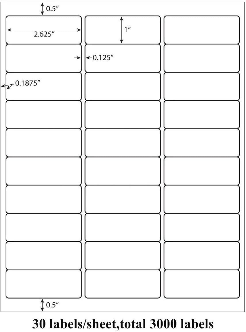 9527 Product 30 up 1 x 2-5/8 Sticker Labels Shipping Address Labels 2000 Sheets SKU Labels for Laser/Ink Jet Printer,Total 60000 Labels