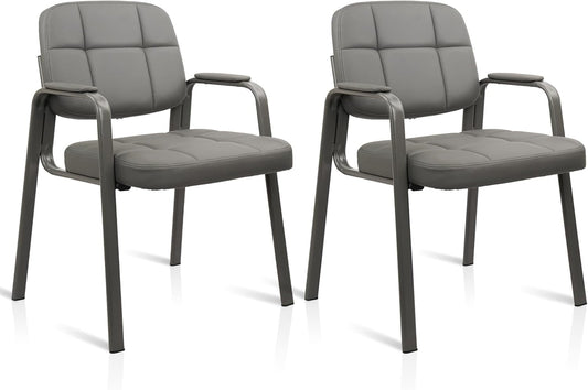 CLATINA Waiting Room Guest Chair with Bonded Leather Padded Arm Rest for Office Reception and Conference Desk(Grey 2 Pack)