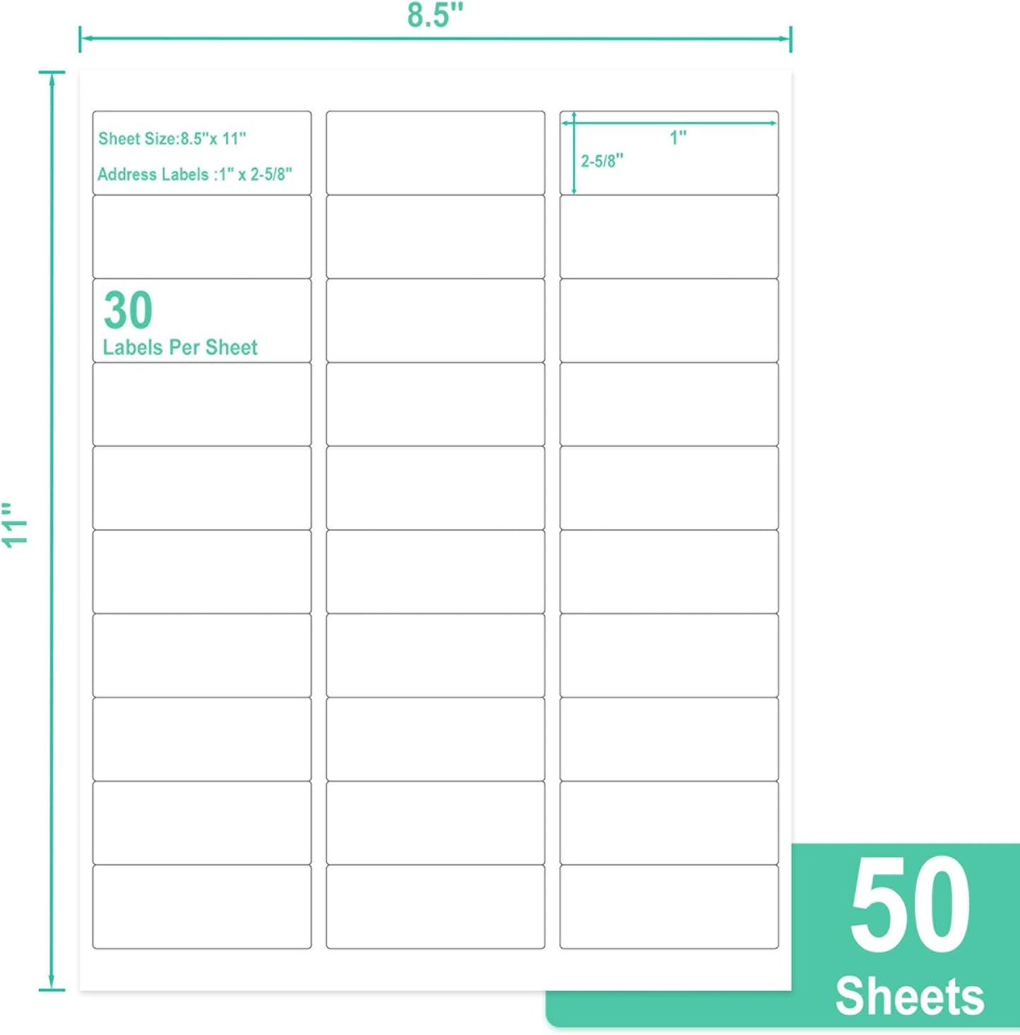 L LIKED Printable Address Labels, 1" x 2-5/8", 1,500 Labels, 30 per Sheet, Label Stickers for Envelopes (50 Sheets)