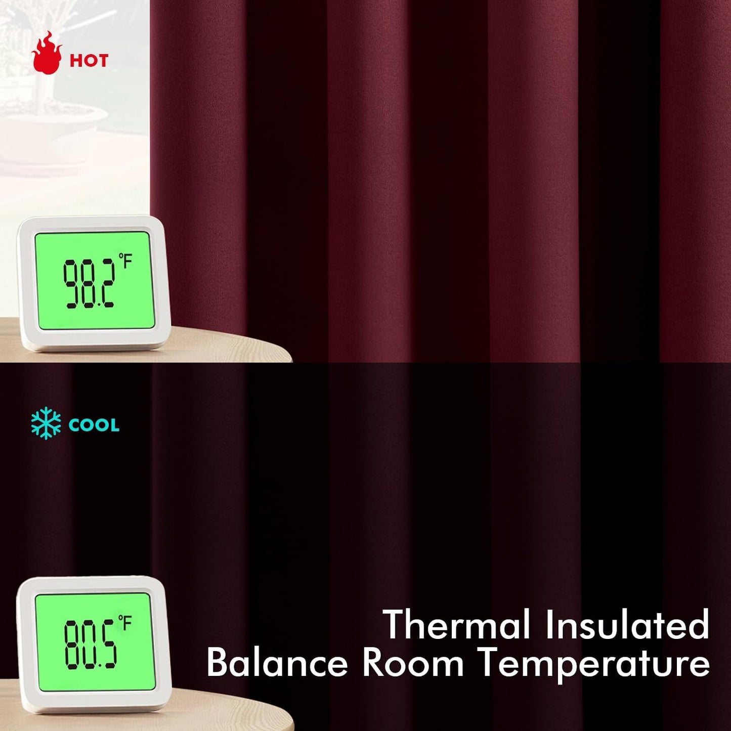 MIULEE Burgundy Red Blackout Curtains for Bedroom Living Room 72 Inches Long 2 Panels, Thermal Insulated Drapes Solid Grommet Top Noise Reduction Christmas Window Treatments W40 x L72 Inch