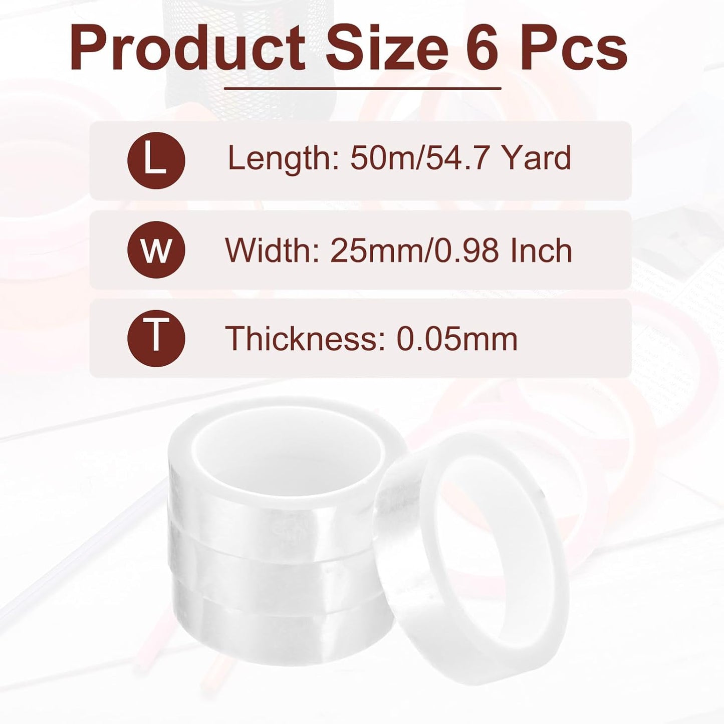 MECCANIXITY 6 Rolls Whiteboard Tape Graphic Chart Tape 25mm 54.7 Yard Art Tape Thin Self-Adhesive Pinstripe Tape Masking Tape for Gift Wrapping Craft Supplies, Clear