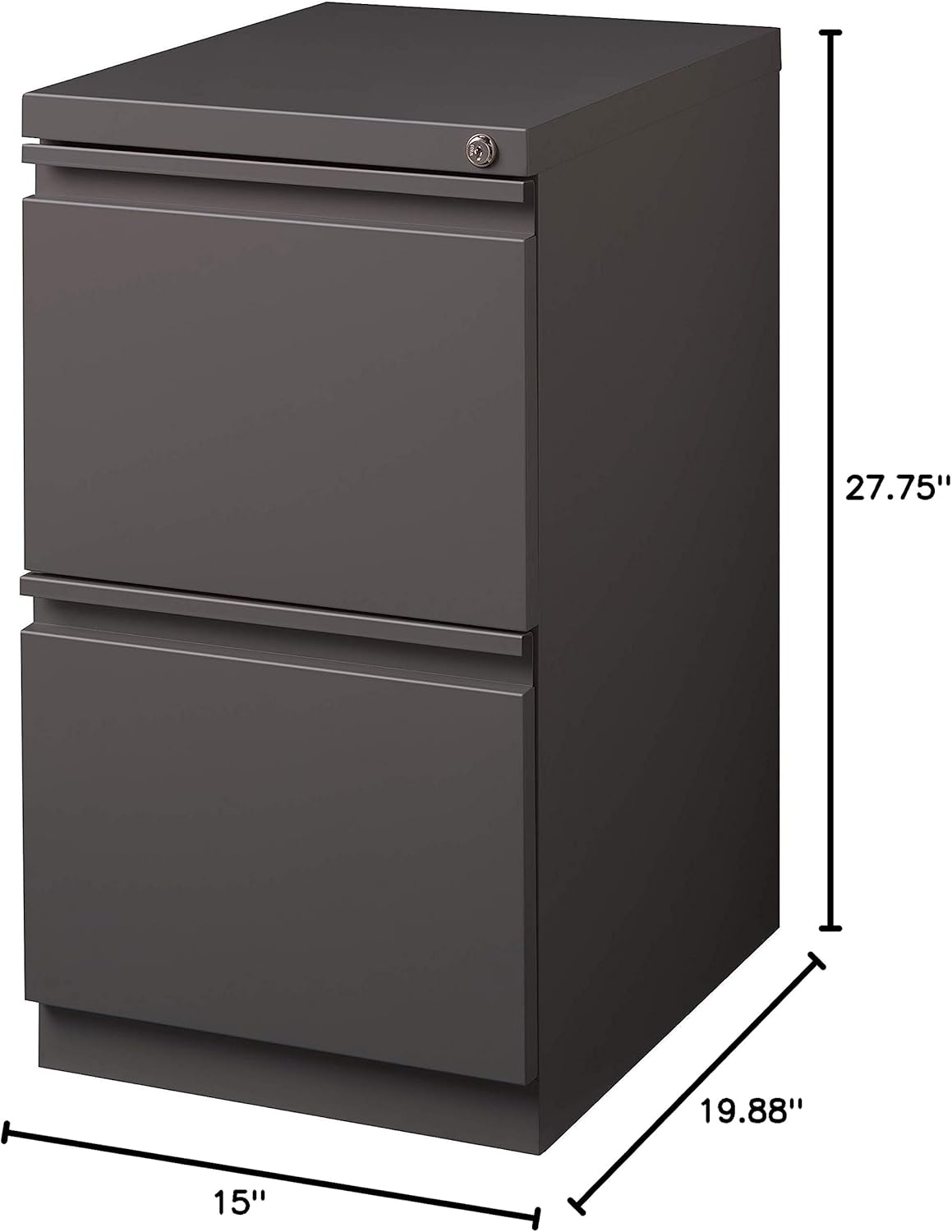 20 Inch Deep Metal 2 Drawer File with Full Pull, for Home and Office, Holds Letter Width Hanging Folders Mobile Pedestal, Medium Tone