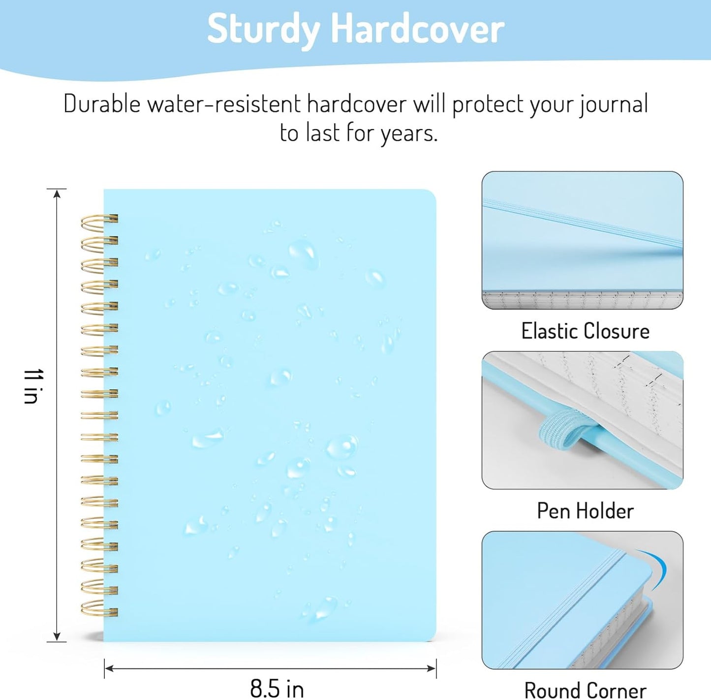 Forvencer A4 Lined Spiral Journal Notebook with 300 Numbered Pages, 11" X 8.5" Thick Journals for Writing with 100GSM Paper, Hardcover Notebooks with Contents for Work, School, Sky Blue