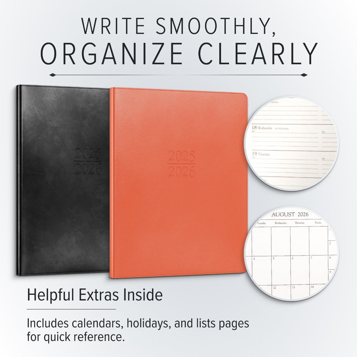 Gallery Leather Academic Planner 2025-2026, Teacher and Student Weekly Monthly Planner, Elegantly Bound Calendar with Gold-Gilded Page Edges, 18 Months - Acadia Hydrangea - 9x7"