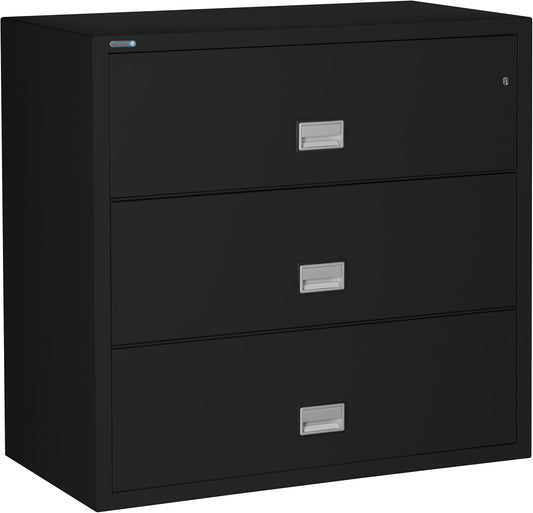 44 inch Wide 3-Drawer Lateral Fireproof File Cabinet – Legal and Letter Size Filing – Key Lock – Water Resistant – Fire Safe and Impact Rated – Black Finish – Model LAT3W44B