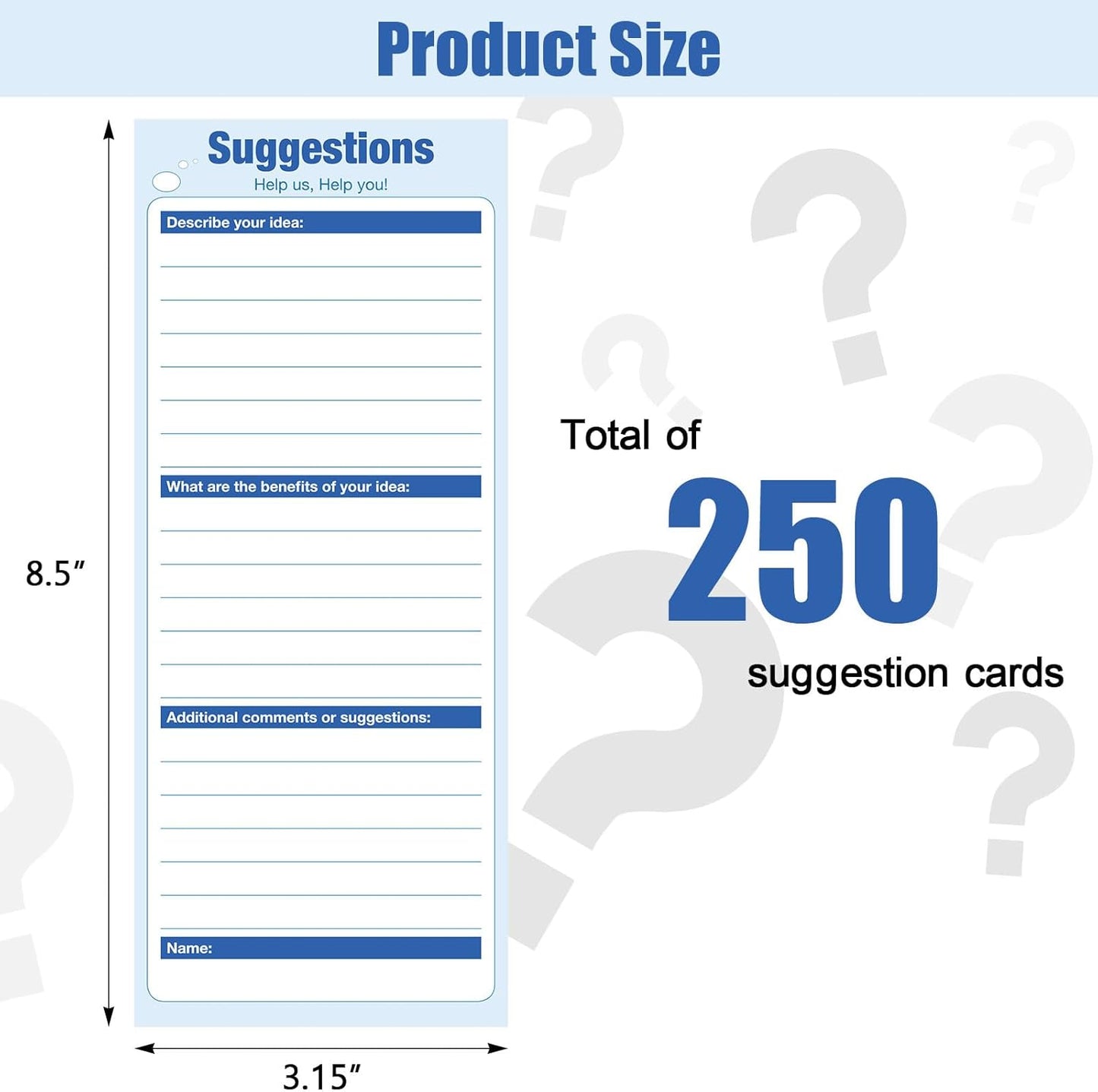 KYODOLED 250-Sheet Suggestion Cards for Suggestion Drop Box, 3.15” x 8.5” Blank Suggestion Form for Customer Feedback, Comment, Improvement for Small Businesses Supplies, Restaurants, Church