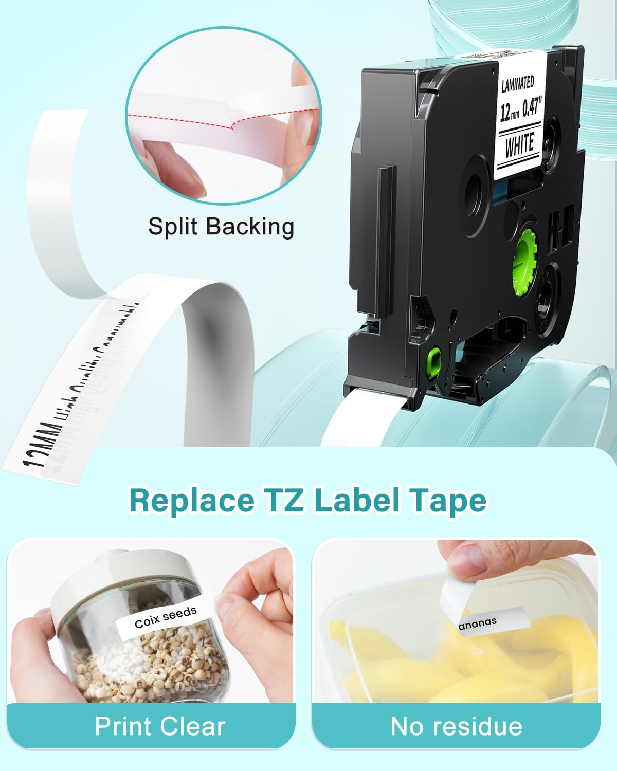 Label Maker Refill for PT-2040 D410 D400 1880 1290 H103w H110bp Compatible with Brother P touch Label Tape TZe-231 TZe231 TZ 12mm 0.47 Inch Laminated Black on White Ptouch Edge Tape 1/2"x 26.2', 10PK