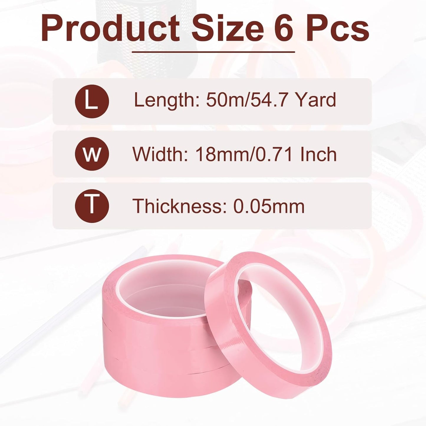 MECCANIXITY 6 Rolls Whiteboard Tape Graphic Chart Tape 18mm 54.7 Yard Art Tape Thin Self-Adhesive Pinstripe Tape Masking Tape for Gift Wrapping Craft Supplies, Pink