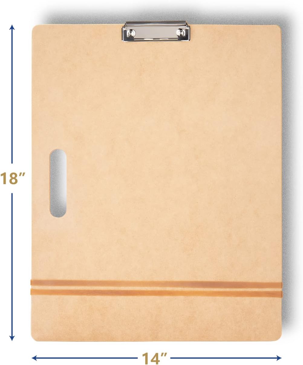 Falling in Art 14x18 Sketch Board, Drawing Tote Board for Artists with Sturdy Clip and Rubber Bands, Portable Art Clipboard for Classroom and Studio Drawing