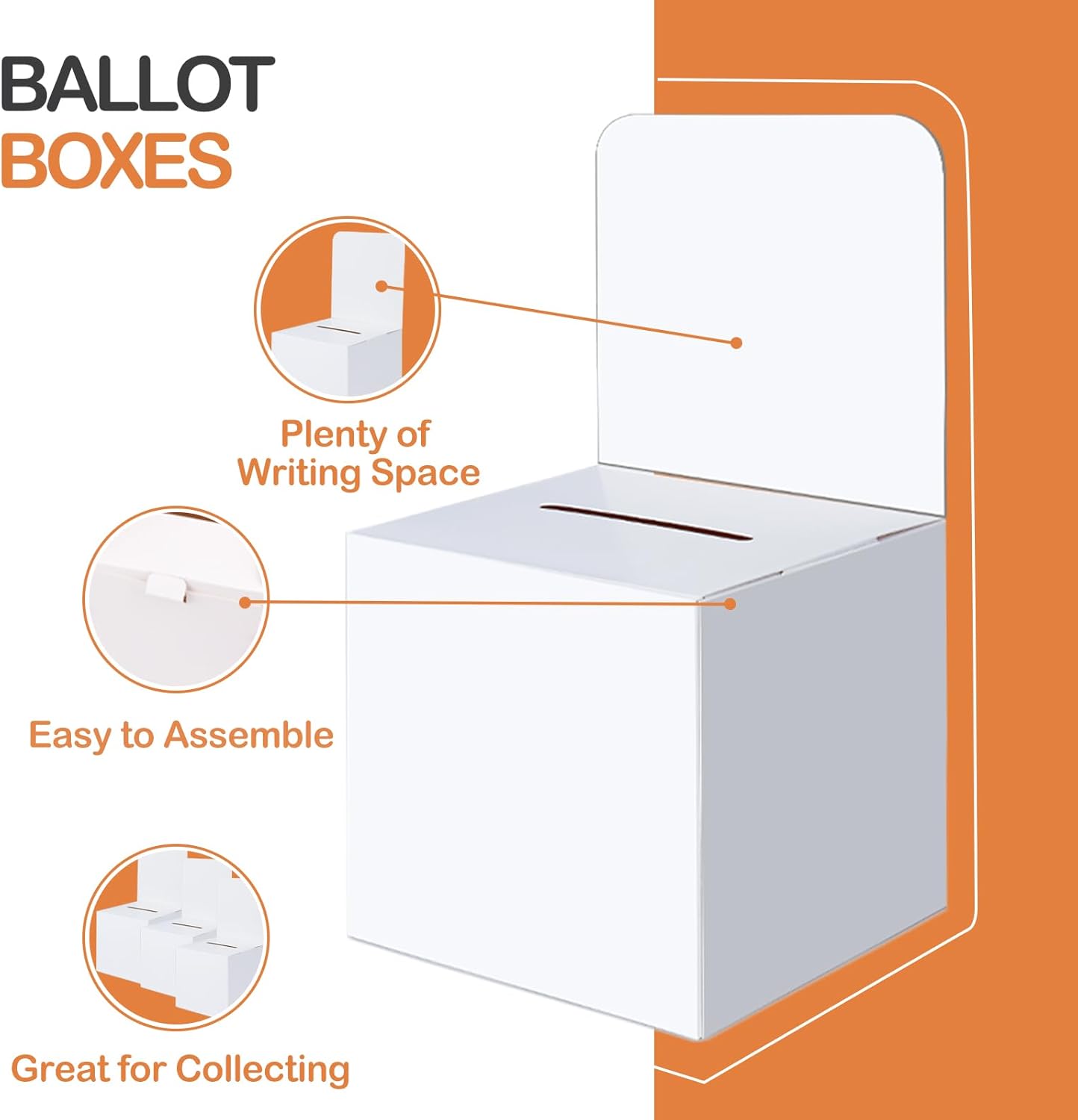VOISEN Raffle Box,6 Pack Ballot Box with Slot, Donation Boxes for Fundraising,Cardboard Raffle Boxes with Slot and Removable Header for Collecting Business Card Voting Contest (White)