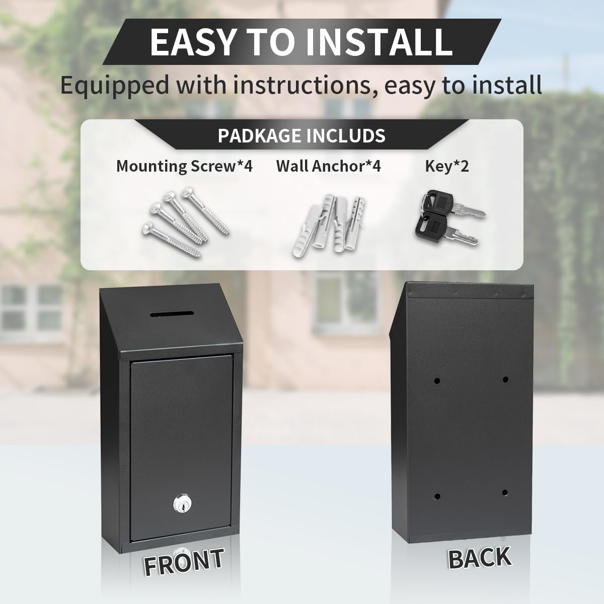 Metal Suggestion Box Cash Box Wall-Mounted & Tabletop With Lock slot for Fundraising Comment Voting Prayer Money Drop Donation for Home Office Outdoor 10.62×5.51×2.36"